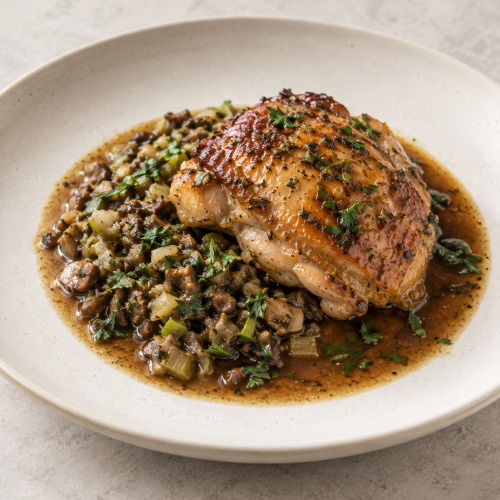 Thyme Chicken, Mushroom Duxelles and Balsamic Jus - Fresh Start 30: A Journey To Better Health Thyme Chicken, Mushroom Duxelles and Balsamic Jus